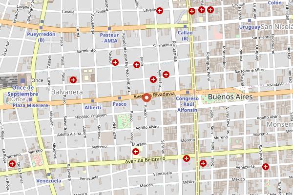Map showing Cafe de los Angelitos (tango show) in Buenos Aires