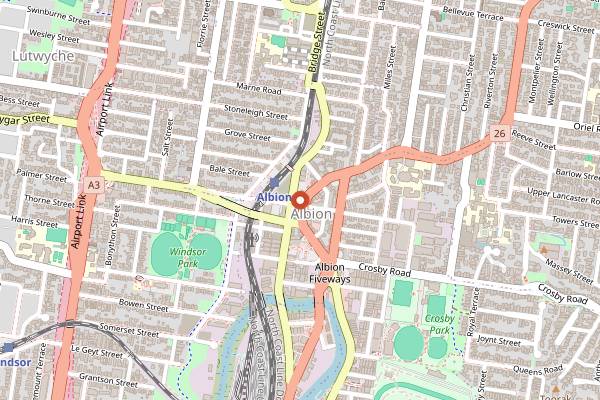 Map showing Albion Hotel in Brisbane