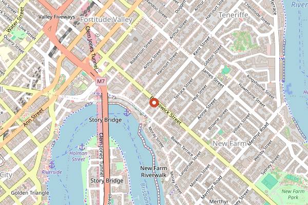 Map showing Brunswick Hotel in Brisbane