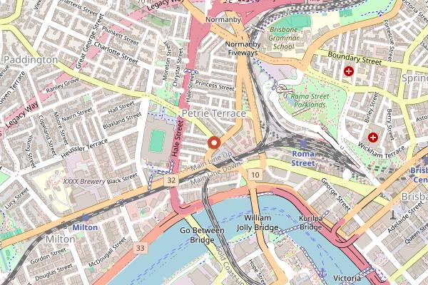 Map showing Caxton Street Brewing Company in Brisbane