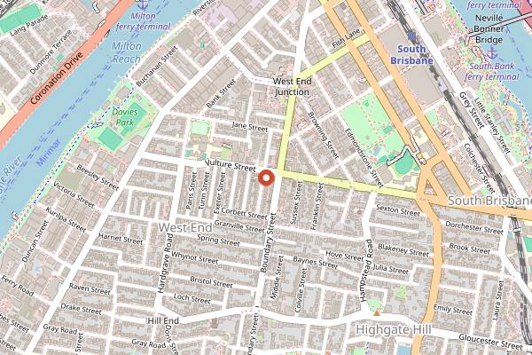Map showing Blackstar Coffee Roasters in Brisbane