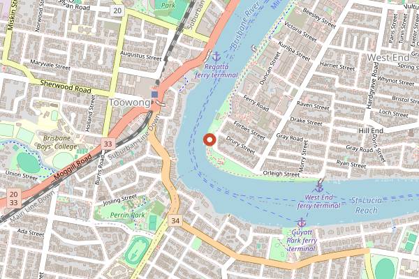Map showing Boundary Street Markets in Brisbane