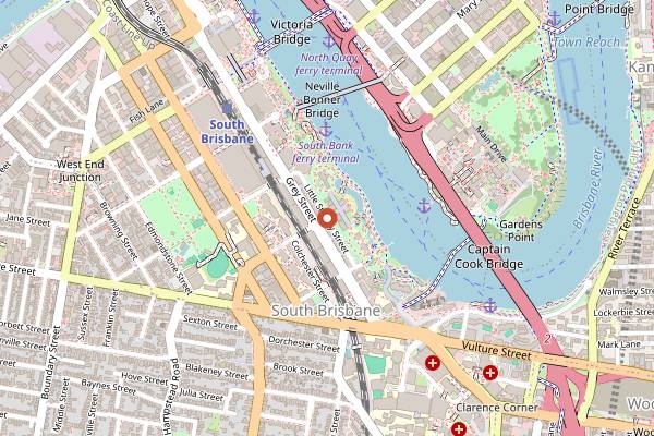 Map showing The Collective Markets at South Bank in Brisbane