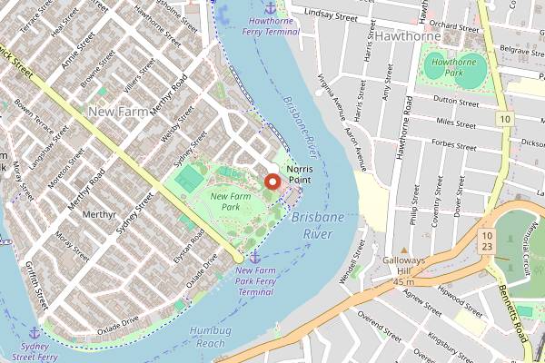 Map showing Jan Powers Farmers Market Powerhouse in Brisbane
