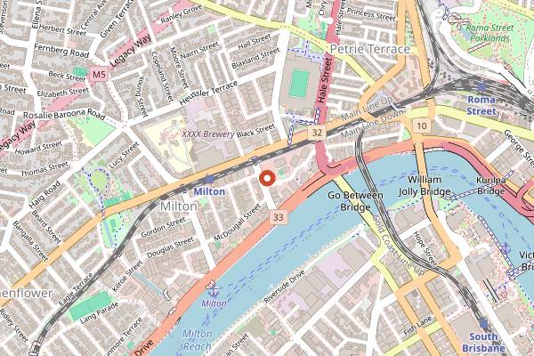 Map showing Milton Markets in Brisbane
