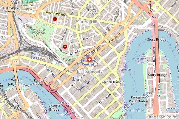 Map showing Grand Central Hotel in Brisbane