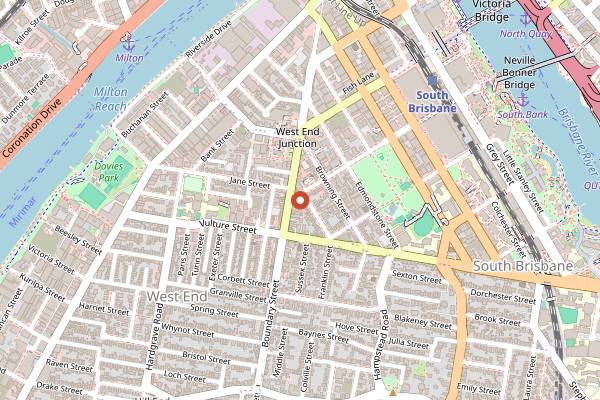 Map showing The Burrow in Brisbane