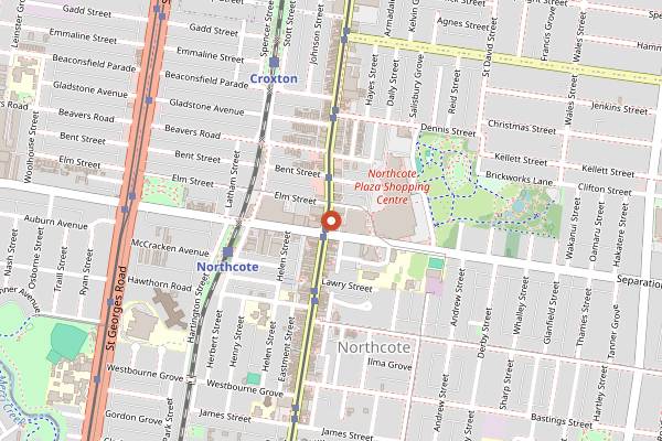 Map showing Tallboy and Moose in Melbourne
