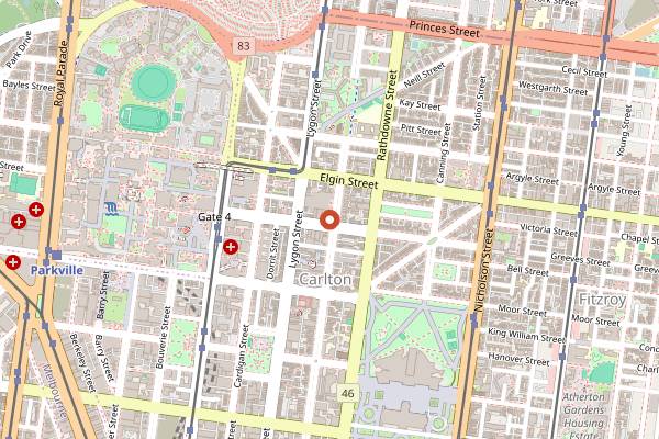 Map showing Carlton Wine Room in Melbourne