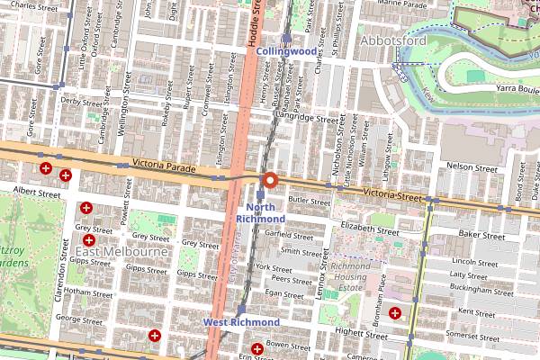 Map showing Loving Hut Richmond in Melbourne