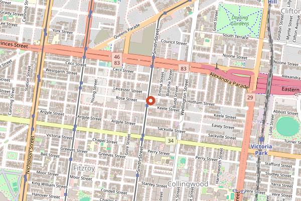 Map showing Rose Street Artists Market in Melbourne