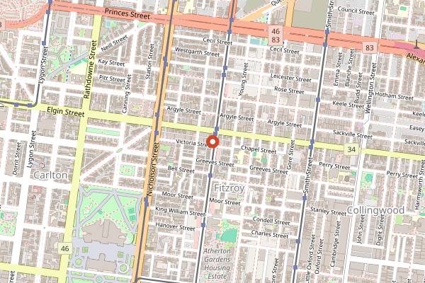 Map showing Naked for Satan (rooftop) in Melbourne