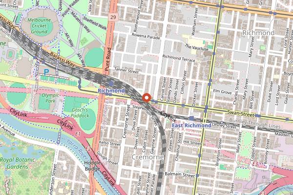 Map showing The Corner Hotel in Melbourne