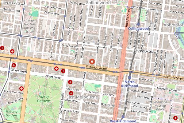 Map showing The Peel Hotel in Melbourne
