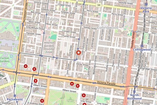 Map showing Huxtaburger in Melbourne