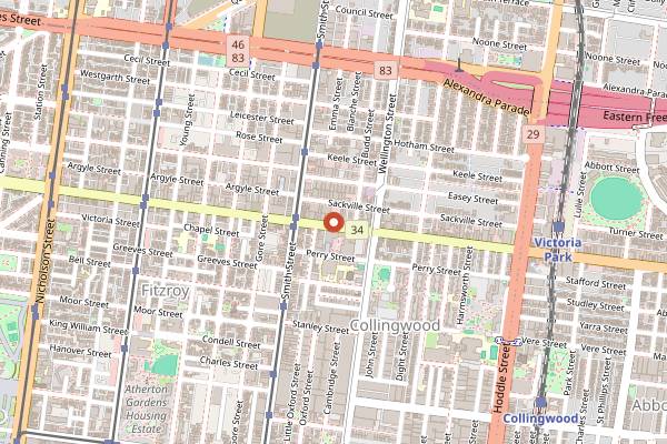 Map showing Jim's Greek Tavern in Melbourne