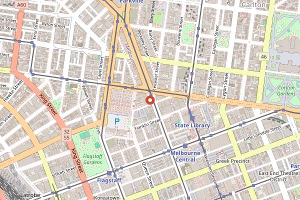 Map showing Queen Victoria Night Market in Melbourne