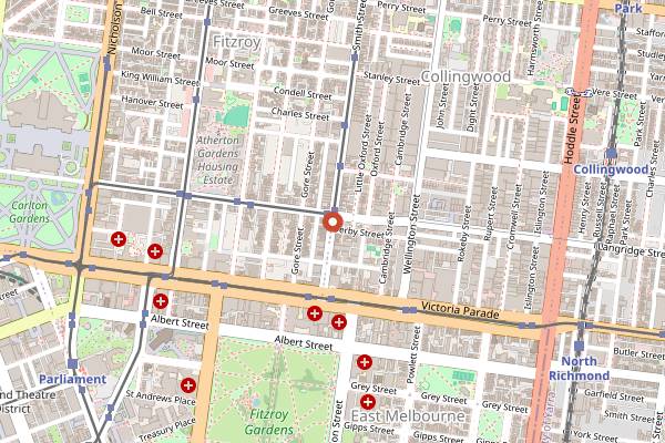 Map showing Blackhearts and Sparrows in Melbourne
