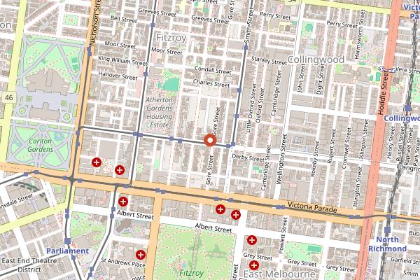 Map showing Builders Arms Hotel in Melbourne