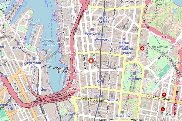 Map showing The Baxter Inn in Sydney