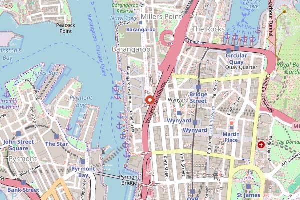 Map showing The Sussex Hotel in Sydney