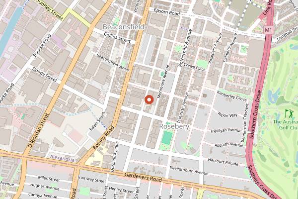 Map showing Three Blue Ducks Rosebery in Sydney