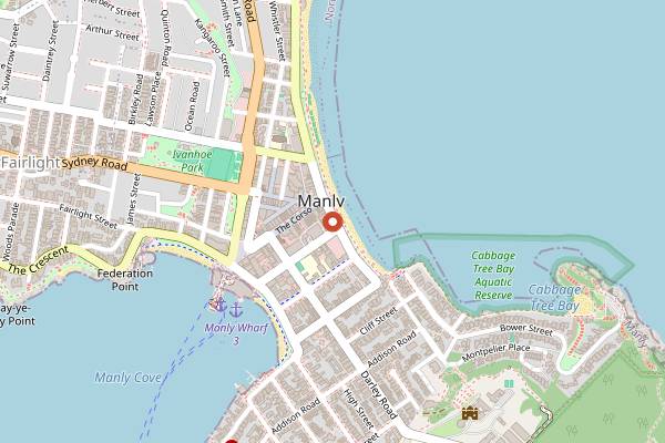 Map showing Bluewater Cafe in Sydney