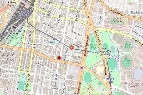 Map showing Bourke Street Bakery Surry Hills in Sydney