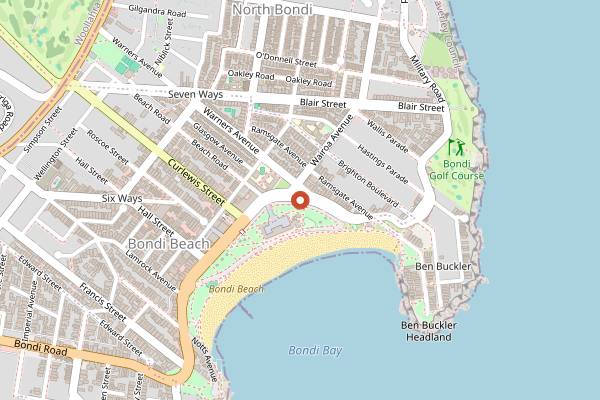Map showing Bondi Farmers Market in Sydney