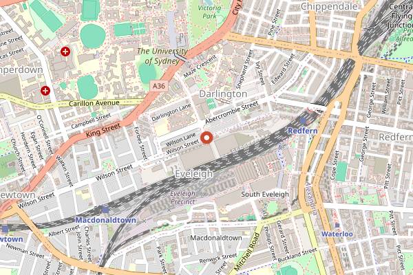 Map showing Eveleigh Farmers Market (Vendors) in Sydney