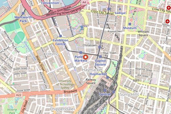 Map showing Paddy's Markets Haymarket in Sydney