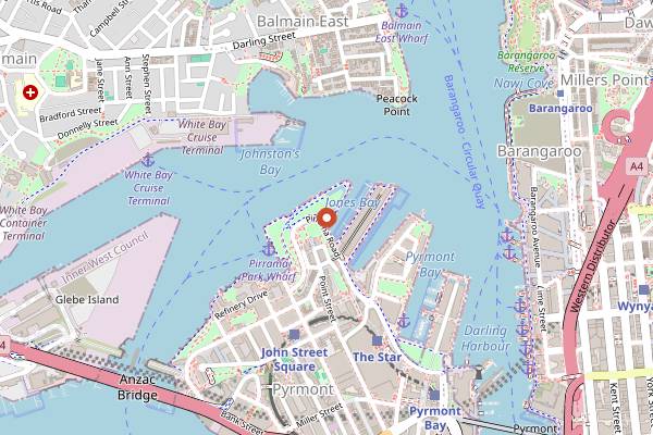 Map showing Pyrmont Growers Market in Sydney