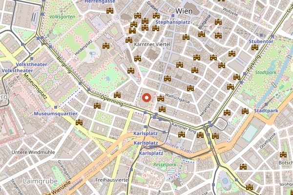 Map showing Naschmarkt Deli breakfast in Vienna