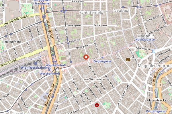 Map showing Swing Kitchen Schottenfeldgasse in Vienna
