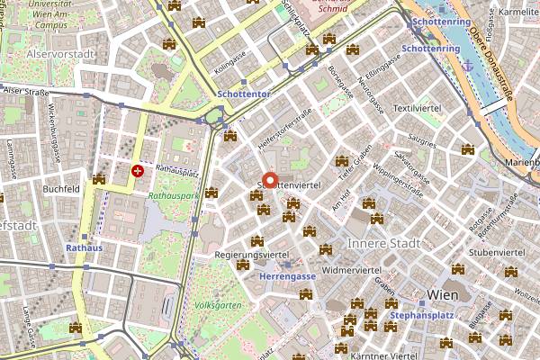 Map showing Altwiener Christkindlmarkt auf der Freyung in Vienna