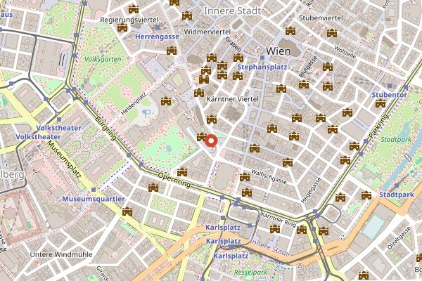 Map showing Bitzinger Wuerstelstand Albertina in Vienna