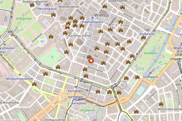 Map showing Kruger's American Bar in Vienna