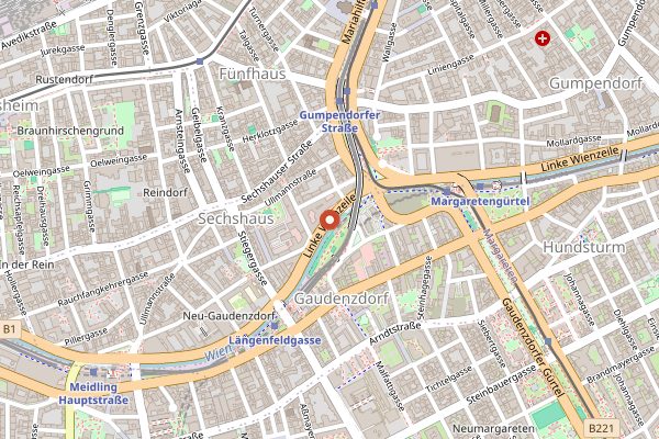 Map showing Naschmarkt in Vienna