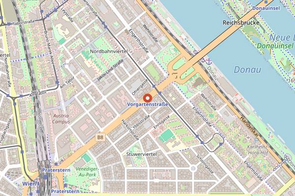 Map showing Vorgartenmarkt in Vienna