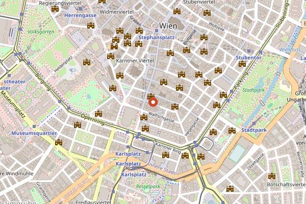 Map showing Kruger's American Bar in Vienna