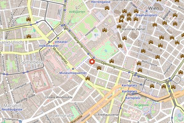 Map showing Volksgarten Clubdiscothek in Vienna