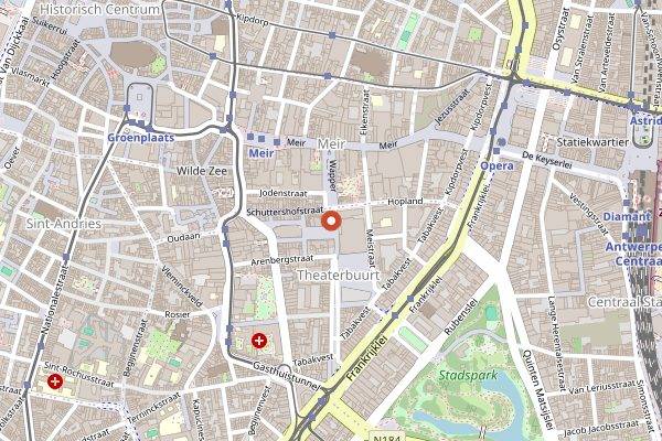 Map showing 't Oud Arsenaal in Antwerp