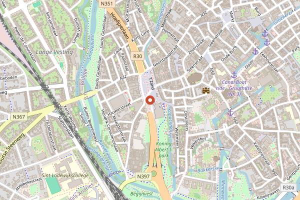 Map showing 't Zand Saturday Market in Bruges