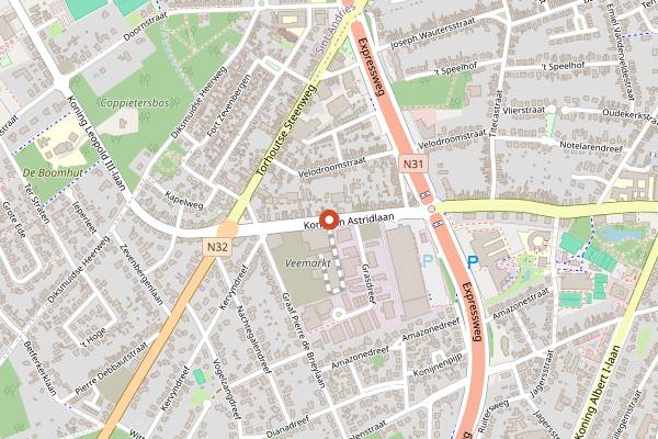 Map showing Veemarkt Sunday Market in Bruges