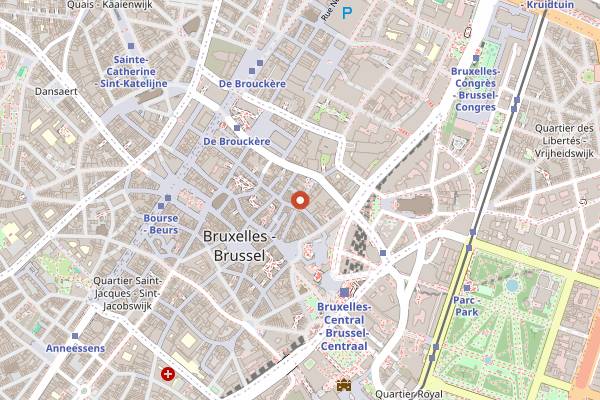Map showing Gaufres and Waffles in Brussels