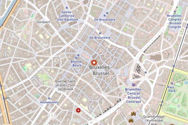 Map showing Maison Dandoy Rue au Beurre in Brussels