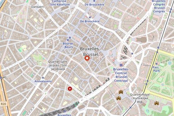 Map showing Maison Dandoy in Brussels