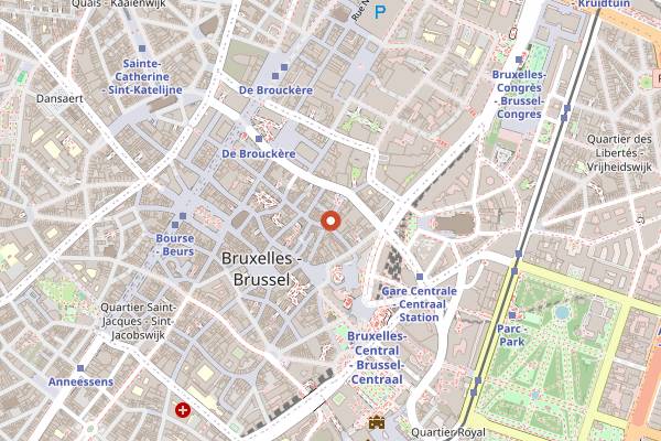 Map showing Aksum Coffee House in Brussels