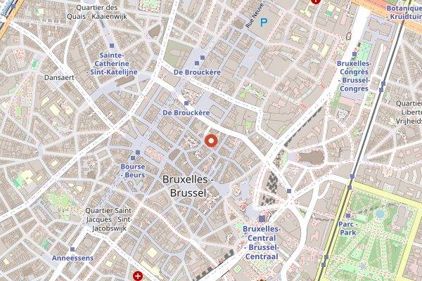 Map showing Delirium Cafe in Brussels