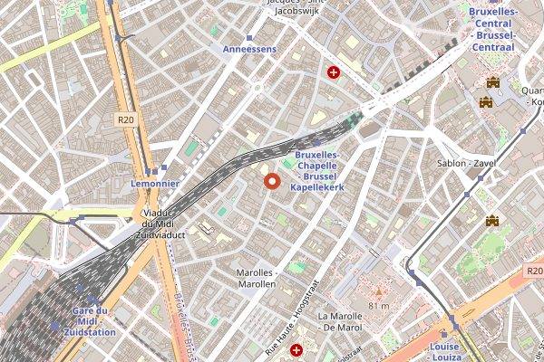 Map showing Marche des Tanneurs in Brussels